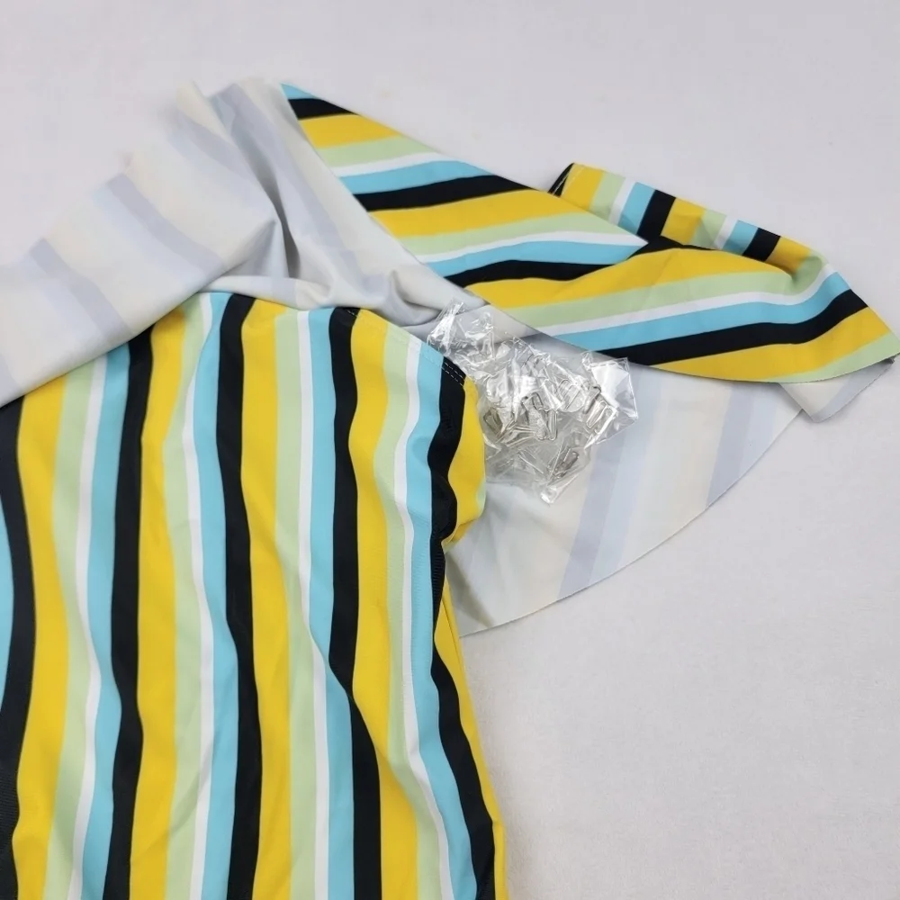 NWT one piece striped‎ drop ruffle shoulder bathing suit swimsuit